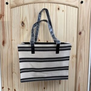 striped canvas extra large tote bag. NWOT